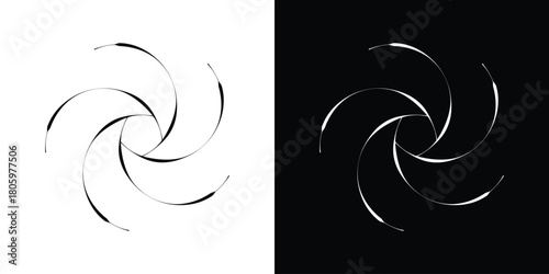 Swirling vortex design. Features curved lines with different color schemes. Creative concept design.