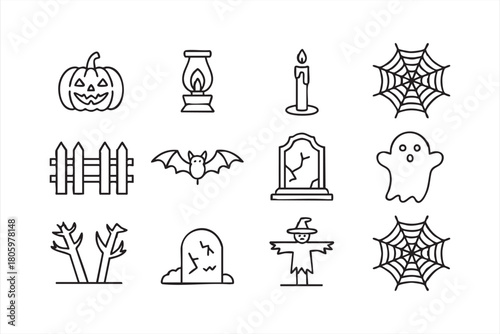 Spooky seasonal outline set perfect for Halloween invitations and party graphics
