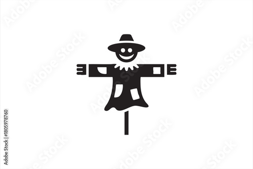 Autumn scarecrow vector silhouette for farm, harvest, and seasonal design