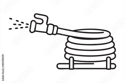 Garden hose sprayer line icon for watering, landscaping, and outdoor care designs