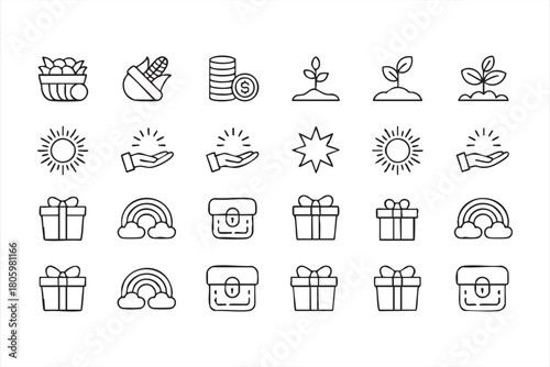 Reward and treasure line illustrations perfect for success, finance, and gamification design