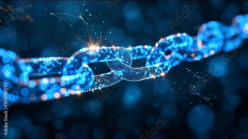 Digital representation of a blockchain, showcasing interconnected links and data flow.