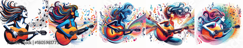 vector image of a woman playing guitar with a white background
