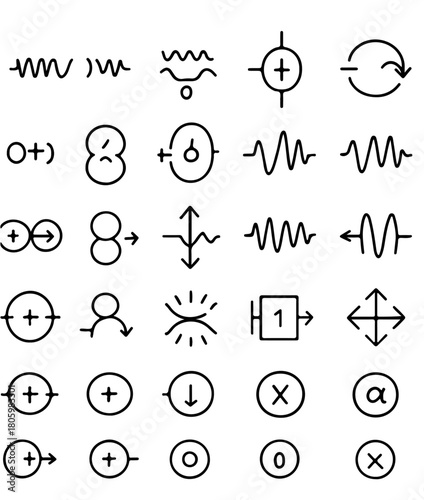 A collection of various electric and electronic symbols, providing a comprehensive visual representation of electrical components and circuits. These symbols represent key elements of circuitry.