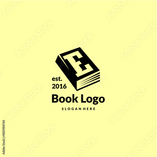 Letter E Logo Design Concept with Book Vector Template