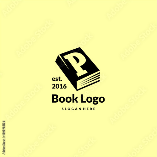 Letter P Logo Design Concept with Book Vector Template