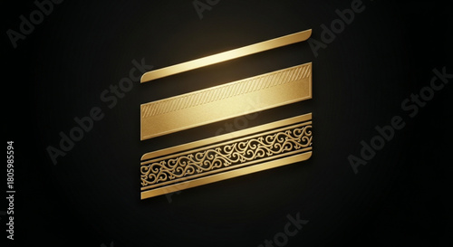 Abstract golden bars with intricate patterns on a dark background, creating a luxurious and sophisticated design element for modern branding and visual communication