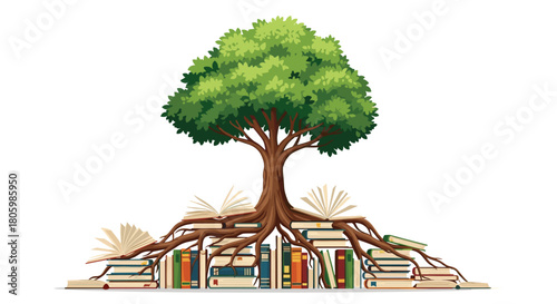 Tree of Knowledge Growing from Books Symbolizing Education and Wisdom, Generative AI.