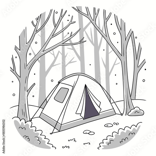 Camping tent in the snowy forest
