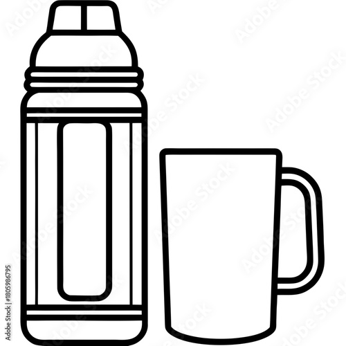 Line art of a thermos and a mug