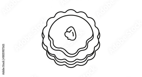 A simple line drawing of a pie on, showcasing its crust and filling, isolated on