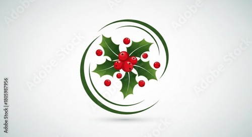 A vibrant holly berry wreath with lush green leaves and bright red berries, isolated on, symbolizing christmas and holiday cheer in a modern design