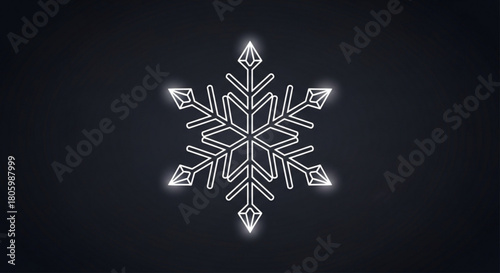 A glowing white snowflake with intricate details on a dark background, creating a festive and wintry atmosphere, perfect for holidaythemed designs and projects