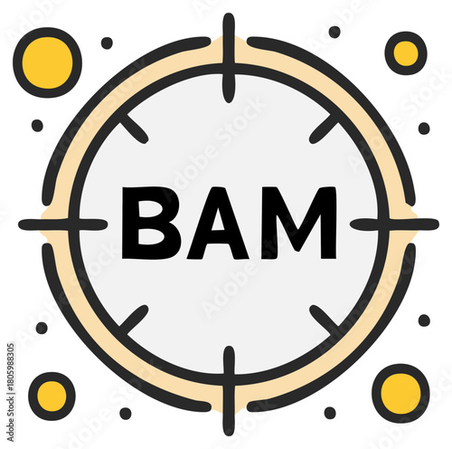 Rounded Graphic Emblem with BAM Text, Geometric Elements and Vector Dots Decorative Icon