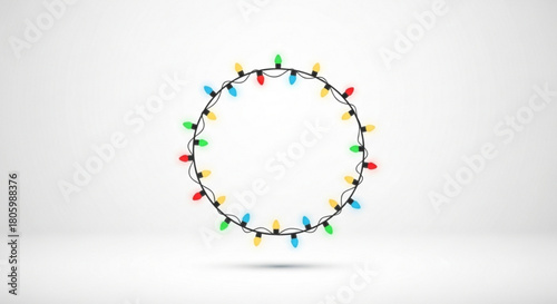 Colorful christmas lights circle frame isolated on festive garland with glowing bulbs for holiday decoration new year design element for greeting card