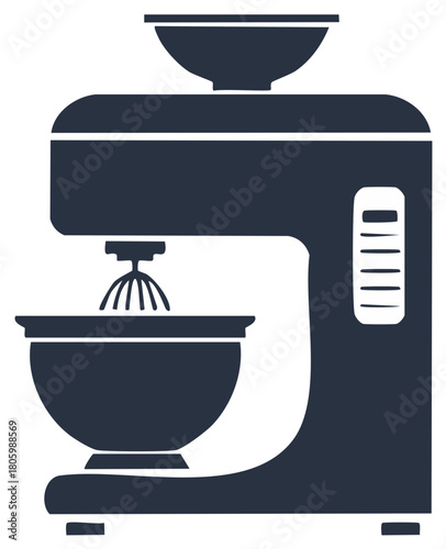 Kitchen stand mixer with whisk attachment and mixing bowl silhouette