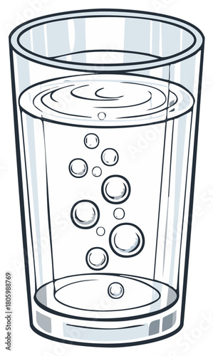 Cartoon illustration of a glass of sparkling water with bubbles