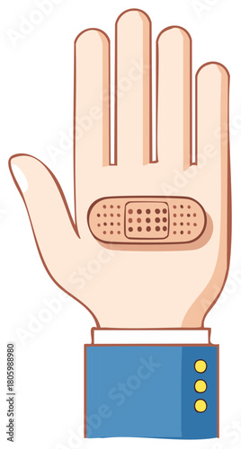 Cartoon Hand with Bandage Illustration Medical Care First Aid Injury Treatment