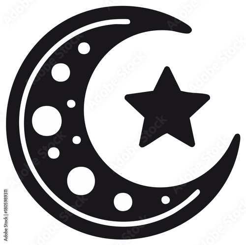 Crescent moon and star vector symbol illustration islamic design Ramadan holiday