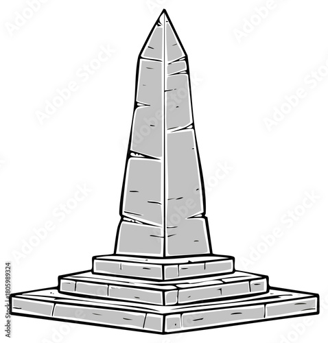 Ancient stone obelisk monument illustration with tiered base historical landmark drawing