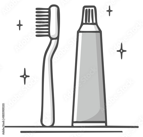 Simple illustration of a toothbrush and toothpaste tube symbolizing dental hygiene and clean teeth