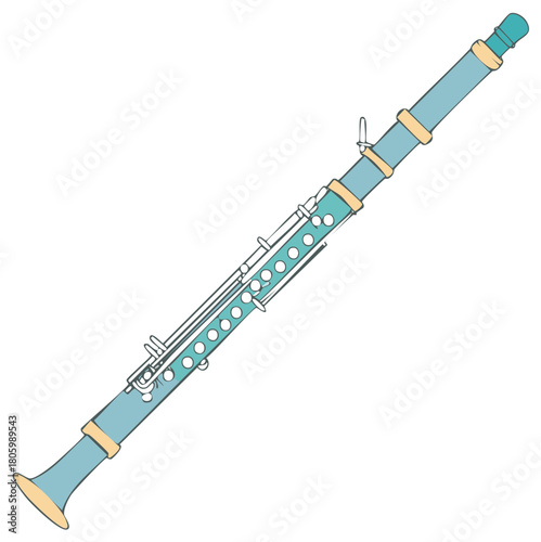 Vibrant Turquoise Clarinet Flat Design Graphic Illustrating Musical Woodwind Instrument Art