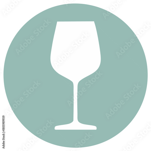 Wine glass icon flat design silhouette on a green circle for a bar or restaurant menu
