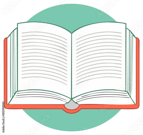 Simple cartoon illustration of an open red hardcover book for education and reading concepts