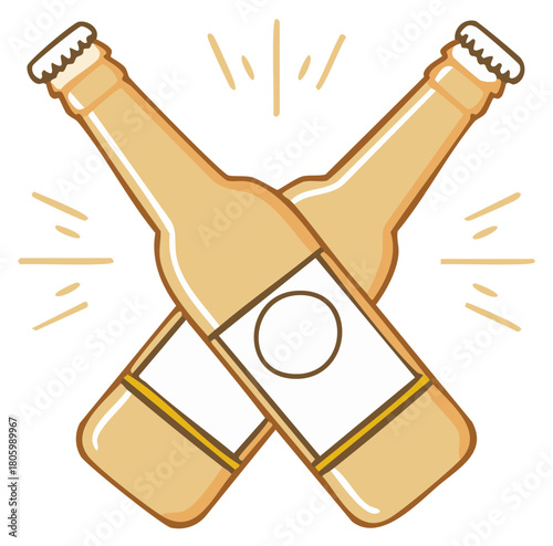 Two Crossed Beer Bottles Icon, Celebrate, Party, Beverage, Fun