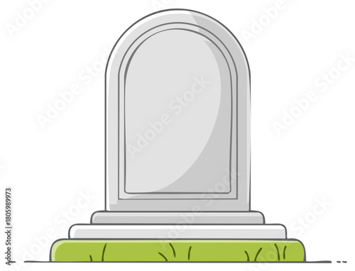 Illustrated cartoon gravestone in a graveyard, cemetery, or burial ground. Isolated.
