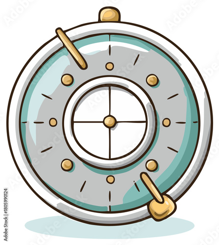 Stylized cartoon compass or navigation device with crosshairs and levers