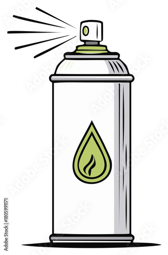 Cartoon aerosol can spraying with a green flammable liquid symbol vector illustration