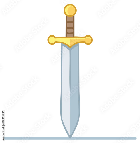Legendary sword with a golden hilt stuck in the ground vector icon