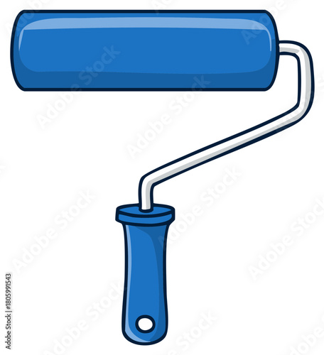Cartoon style blue paint roller isolated for painting and home improvement projects