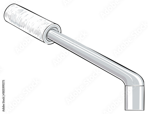 Illustration of a valve crank tool featuring a handle and a bent shaft design