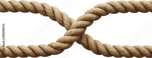 Twisted natural rope forming looped connection shape for nautical design, rustic texture, strong braided fiber illustration