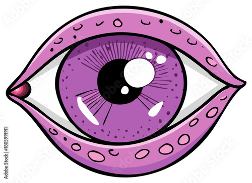 Cartoon Eye With Purple Iris and Pink Skin Around Eye Illustration