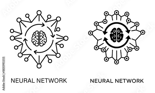 Artificial intelligence brain neural network icon, machine learning concept