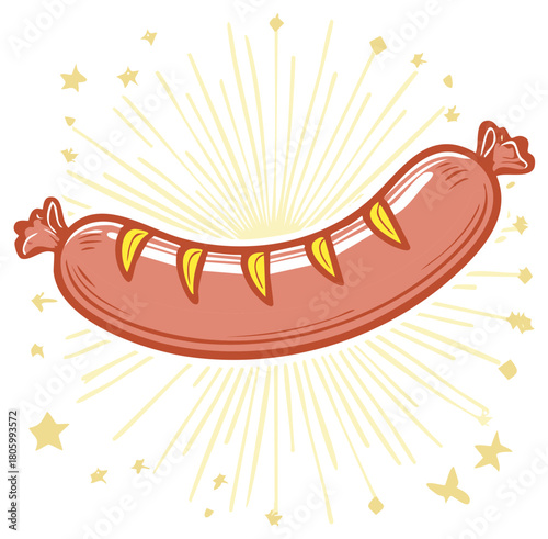 Grilled Sausage with Mustard Illustration Stars and Rays Food Clipart