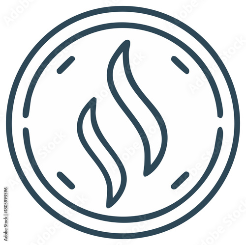 Coin Icon with Flame Symbol Inside, Line Art Vector for Cryptocurrency or Finance