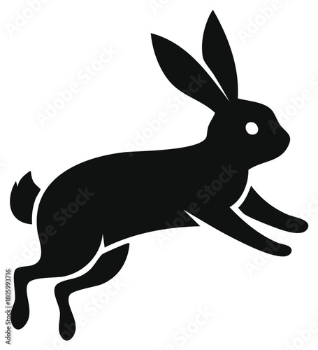 Elegant Black Silhouette of a Leaping Rabbit Hare Simple Artistic Design