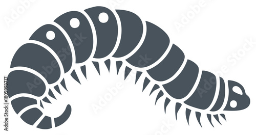 Simple Flat Design Icon of a Dark Gray Crawling Centipede or Millipede Creature Vector Illustration