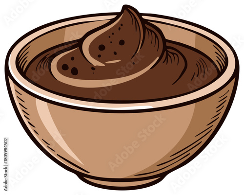 Bowl of Chocolate Dessert Delicious Cartoon Illustration Simple Bowlful Treat