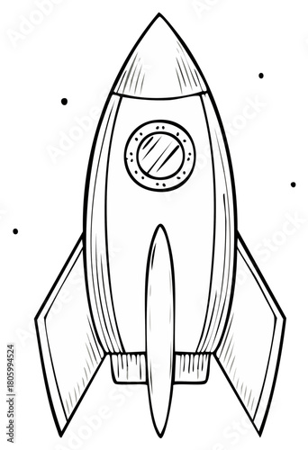 Retro Rocket Ship with Porthole Window and Fins Illustration