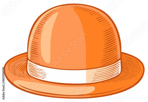 Orange Bowler Hat Illustration with White Band Classic Vintage Style