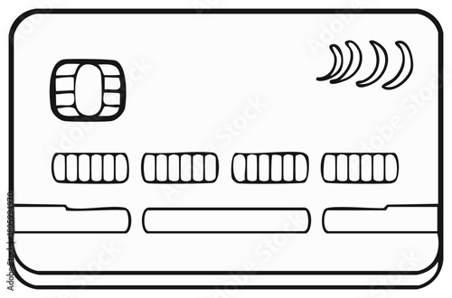 Simple line art icon of a credit card with EMV chip and contactless payment symbol