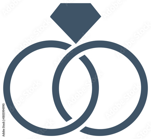 Intertwined Wedding Rings with Diamond Engagement Icon Design Illustration