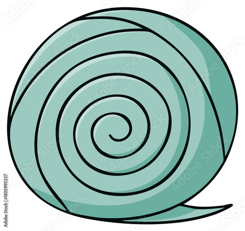 Simple cartoon illustration of a light teal snail shell with a bold black spiral pattern