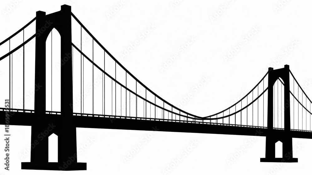 Obraz premium Black and white silhouette of a suspension bridge