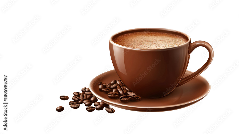 Fototapeta premium Coffee in cup with rich dark brew and smooth crema clearly displayed for comforting morning beverage visuals isolated on white background